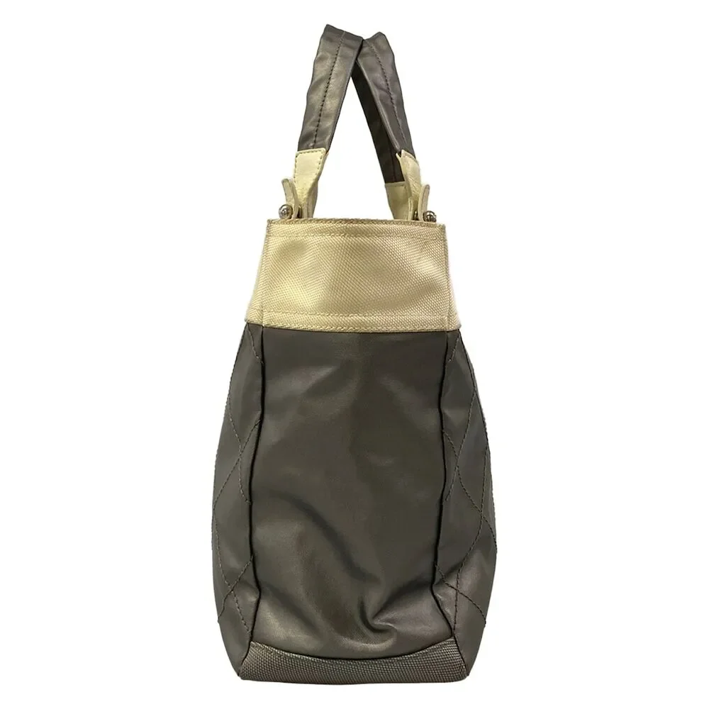 Chanel Paris Biarritz Tote MM Tote Bag Dark Gray Cream Coated Canvas Nylon